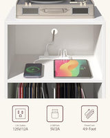 Yzosvki Record Player Stand, 3-Tier Side End Table with Charging Station, Turntable Stand Up to 160 Albums, Vinyl Storage Cabinet Dispaly Shelf for Living Room, Classic White Yzosvki