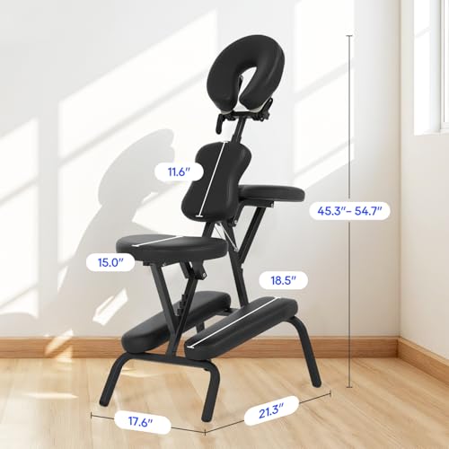 BestMassage Portable Massage Chair – Foldable Tattoo & Spa Chair with Adjustable Face Cradle, High-Density Cushion, Lightweight Frame & Carry Bag, Black