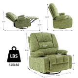 KCQ Oversized Swivel Rocker Recliner Chair with Massage Heat Cup Holders Overstuffed Fabric Reclining Glider Chairs for Nursery Manual Rocking Recliner, Green