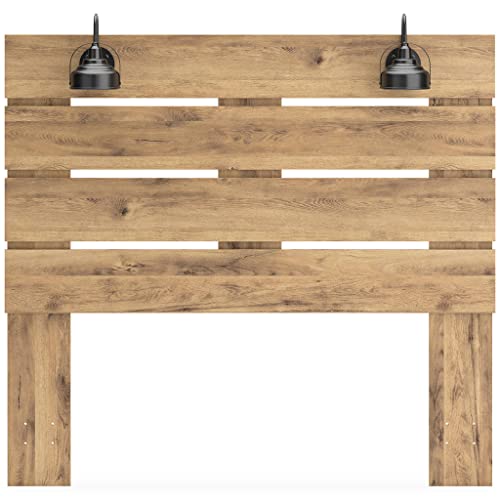 Signature Design by Ashley Larstin Rustic Panel Headboard with 2 Sconce Lights ONLY, Queen, Light Brown Signature Design by Ashley