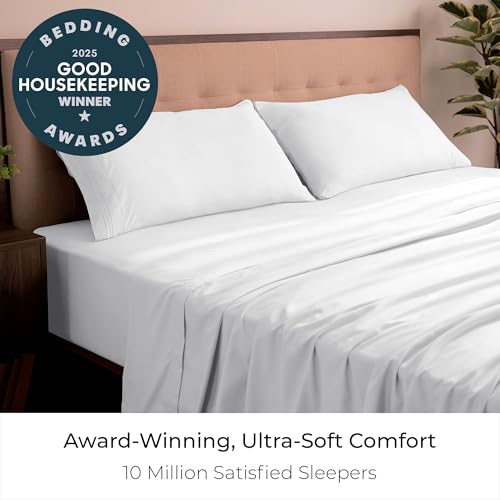 Mellanni King Sheets Set - 4 PC Iconic Collection Bedding - Hotel Luxury, Extra Soft, Cooling Bed Sheets - Wrinkle, Fade, Stain Resistant (King, White) Mellanni