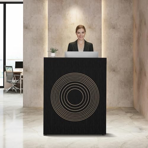 IGERI Small Black Reception Desk with Counter for Salon 31.5 Inch Front Modern Standing Receptionist Room Tables Checkout Counter for Office IGERI