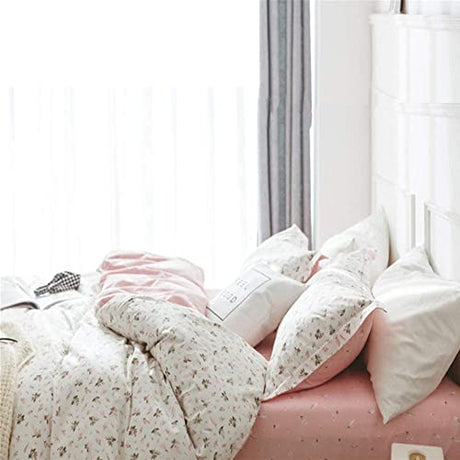 LifeTB Floral Print Fitted Sheet Twin Pink White Flower Bedding Sheet Deep Pocket Cotton Bed Sheet Garden Flower Branch Mattress Cover Pink Floral Fitted Sheet for Girl Women Kids Teen LifeTB