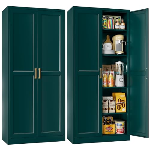 MetalMax 71" Tall Metal Storage Cabinet, Kitchen Pantry Storage Cabinets with Doors and 4 Shelves, Food Pantry Cabinet, Large Cupboard, Utility Steel Cabinets for Dining, Kitchen, Living Room, Green MetalMax