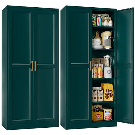 MetalMax 71" Tall Metal Storage Cabinet, Kitchen Pantry Storage Cabinets with Doors and 4 Shelves, Food Pantry Cabinet, Large Cupboard, Utility Steel Cabinets for Dining, Kitchen, Living Room, Green MetalMax