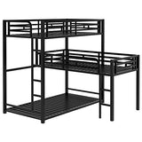 MERITLINE Metal Triple Bunk Bed for Kids, L-Shaped Twin Over Twin & Twin Bunk Bed Frame, 3 in 1 Bed Bunk Beds with Guardrails and Ladders for Teens Adults, Black MERITLINE