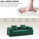 Alpen 77" Futon Sofa, Floor Foldable Sofa Couch Bed Queen with L-Shaped Armrests, Futon Bed with Mattress Included, Fold Out Comfy Lounge for Living Room Bedroom, Dark Green Alpen