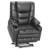 MCombo Big Man Power Lay Flat Lift Chair, Oversized Triple Motor Power Lift Recliner with Massage & Dual Heating, Adjustable Headrest, Faux Leather R7635 (Dark Grey, Large-Oversize)
