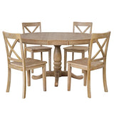Voohek Dining Set for 4, with Wooden Extendable Round Table and Kitchen Chairs, 5-Piece Family Farmhouse Furniture, for Dinette, Breakfast Nook, Living Room, Natural Wood Wash Voohek