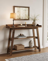 LITTLE TREE Solid Wood Entryway Table, 45" Narrow Console Table for Entryway, 3-Tier Modern Farmhouse Behind Couch Sofa Table with Raised Sided Back Panel for Entrance, Entry, Hallway, Dark Brown LITTLE TREE