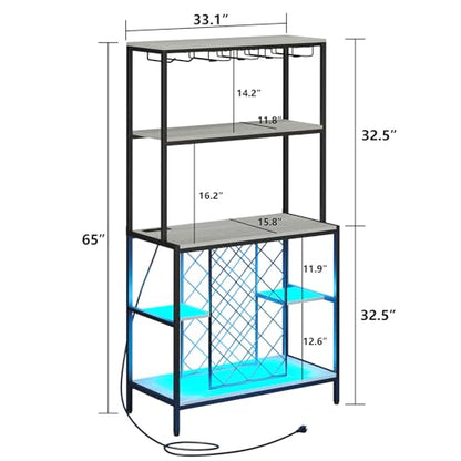 furomate Wine Cabinet with Power Outlets & LED Lights, 5-Tier Industrial Wine Bar Cabinet with Glass Holder, Home Bar Furniture, Wine Ranks for Liquor and Wine Storage, Grey - WoodArtSupply