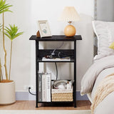 AMHANCIBLE Record Player Stand with Charging Station, Large Turntable Stand with Storage Cabinet, 3 Tier End Table Hold Up to 100 Albums, Record Stand for Vinyl, Living Room, Black, HETCD012BK-1 AMHANCIBLE