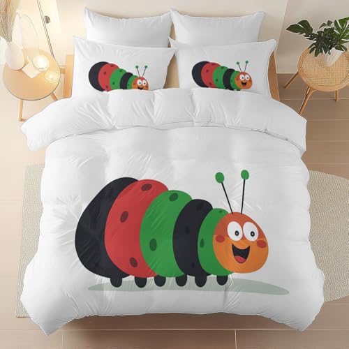 White 3 Piece Duvet Cover Set, 1 Printed Zipper Closure Duvet Cover with 2 Pillow Shams, Ultra Soft Brushed Microfiber Single with Minimalist Fun Cartoony and Generic