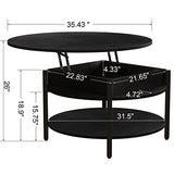 FABATO Round Lift Top Coffee Table for Living Room, 35.43'' Round Coffee Table with Storage and Hidden Compartment, 2 Tier Large Farmhouse Coffee Table Round Dining Table, Black FABATO