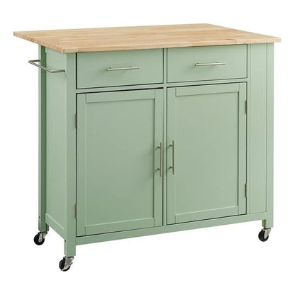 Pemberly Row Wood Drop Leaf Kitchen Island/Cart in Mint/Natural - WoodArtSupply