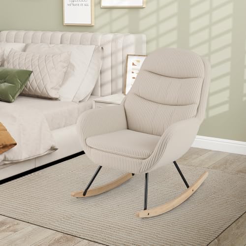 Giantex Rocking Chair Nursery, Upholstered Glider Rocker with Padded Backrest & Seat, Rubber Wood Feet & Sturdy Metal Frame, Modern Accent Chair Comfy Armchair for Living Room, Bedroom & Office (2) Giantex