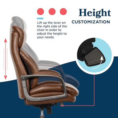 La-Z-Boy Nova Executive Office Chair, Patented AIR Ergonomic Support Technology, High-Back Premium Comfort & Support, Cognac Brown Vegan PU Leather La-Z-Boy
