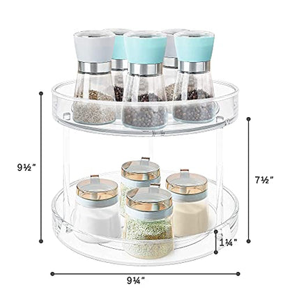 VAEHOLD 2 Tier Lazy Susan Turntable Spice Rack Organizer for Kitchen Cabinet, Farmhouse Tiered Tray Decorative Trays for Fruit, Snacks - Organizer for Cupboard, Pantry, Bathroom, Table - WoodArtSupply