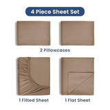 4 Piece Queen Bed Sheets Set | Queen Bed Sheets – Light Weight, Soft Breathable Sheets | Brushed Cotton Rich Blend | Secure-Fit, Wrinkle Resistant, Durable, Easy Care Bed Sheets | Comfy Sheets | Beige Martex