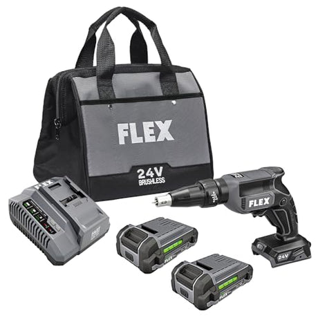 FLEX 24V Brushless Cordless Drywall Screw Gun Kit with (2) 2.5Ah Lithium Batteries and 160W Fast Chargers - FX1611-2AA FLEX