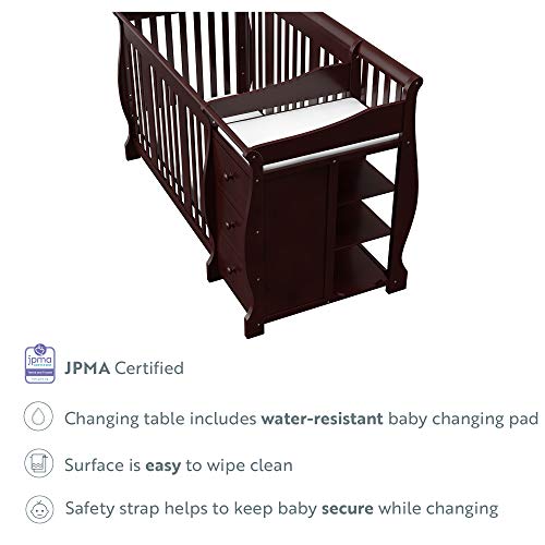 Storkcraft Portofino 5-in-1 Convertible Crib and Changer (Espresso) – Crib and Changing -Table Combo with 3 Drawers, Includes Baby Changing Pad, Converts to Full-Size Bed