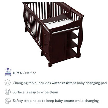 Storkcraft Portofino 5-in-1 Convertible Crib and Changer (Espresso) – Crib and Changing -Table Combo with 3 Drawers, Includes Baby Changing Pad, Converts to Full-Size Bed