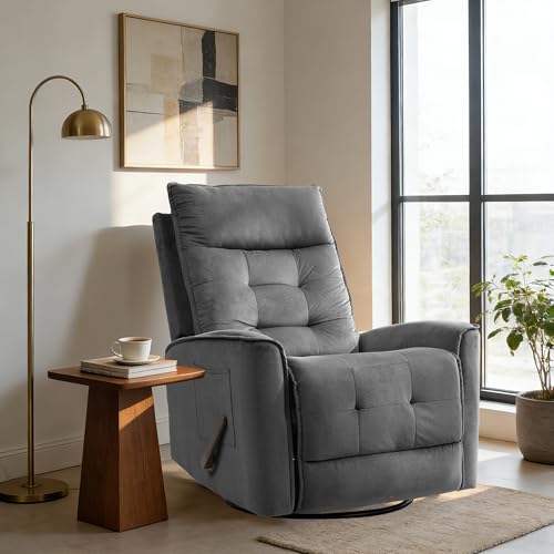 GNMLP2020 Swivel Rocker Recliner Chair, Rocking Chair, Small Swivel Recliner for Small Spaces, Living Room, RV(Dark Grey)