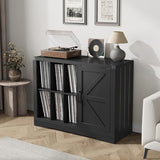 IDEALHOUSE Record Player Stand Cabinet with Door, Farmhouse Turntable Storage Cabinet with Holder Shelves up to 750 Albums, Wooden CD DVD Table Rack for Living Room, Black IDEALHOUSE