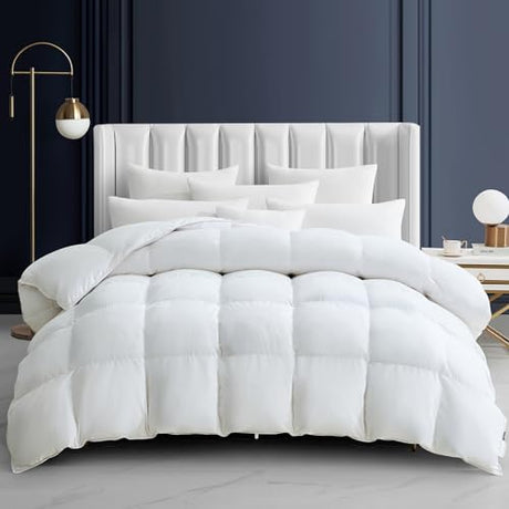 Maple&Stone Queen Feather Down Comforter Lightweight White Down Duvet Insert Ultra Soft 100% Cotton Cover Fluffy Queen Comforter 90 x 90 Inches Maple&Stone