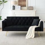 71" Modern Velvet Sofa Bed Futon, Convertible Sleeper Couch with Adjustable Backrest, Tufted Recliner Loveseat with Golden Chrome Legs & 2 Pillows for Small Spaces, Living Room, Apartment (Black) Generic