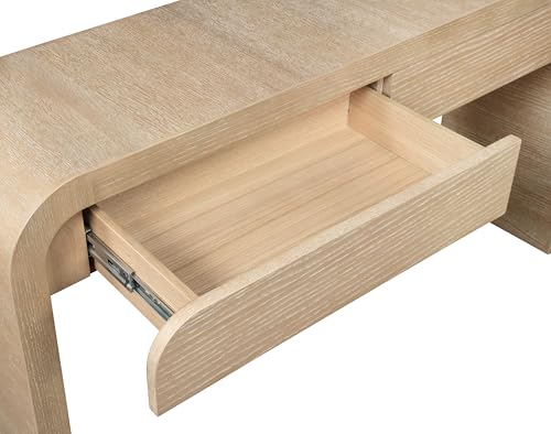 Meridian Furniture 272-S Cresthill Collection Mid-Century Modern Console Table with Oak Wood, Natural White Oak Finish, Curved Art Deco Design, 54" W x 14" D x 30" H, White Meridian Furniture