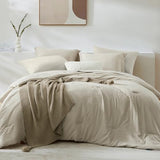 WRENSONGE Oversized Queen Comforter Set - 7 Pieces Light Oatmeal Bed in a Bag Queen with Sheets, 2 Pillow Shams, and 2 Pillowcases- Warm Bedding Sets Queen for All Season WRENSONGE