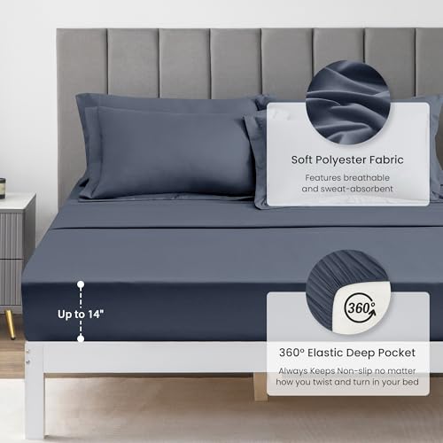 Love's cabin King Size Comforter Set Navy Blue, 7 Pieces King Bed in a Bag, All Season Bedding Sets with 1 Comforter, 1 Flat Sheet, 1 Fitted Sheet, 2 Pillowcase and 2 Pillow Sham Love's cabin