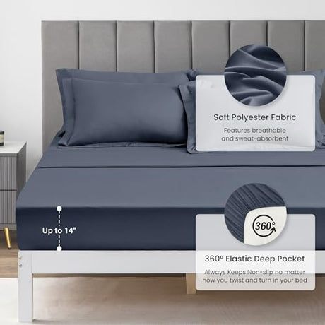 Love's cabin Full Comforter Set Navy Blue, 7 Pieces Full Bed in a Bag, All Season Bedding Sets with 1 Comforter, 1 Flat Sheet, 1 Fitted Sheet, 2 Pillowcase and 2 Pillow Sham Love's cabin