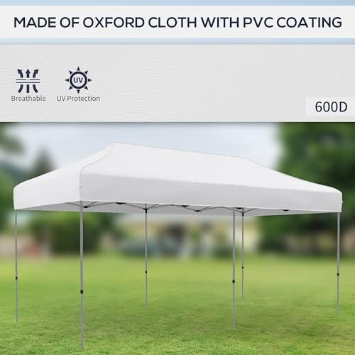 Outsunny 10' x 20' Pop Up Canopy Tent, Instant Sun Shelter with 3-Level Adjustable Height, Easy up Outdoor Tent for Parties with Wheeled Carry Bag for Garden, Patio, White Outsunny