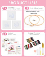 TINDTOP Embroidery Kit for Adults, Cat Embroidery Practice Kit for Beginners Include Embroidery Cloth Hoops Threads for Craft Lover Hand Stitch with Embroidery Skill Techniques