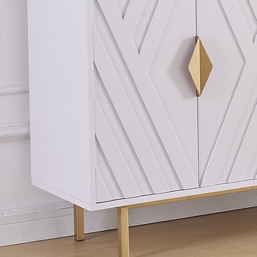 VAXZOFI Sideboard Buffet Cabinets with Storage, Accent Storage Cabinets with Fluted Doors, Gold Metal Handle and Legs, Wood Console Table Credenza for Living Room, Entryway, White VAXZOFI