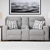 Signature Design by Ashley Biscoe Casual UV Resistant Power Reclining Loveseat with Console, Adjustable Headrest and USB Ports, Light Gray Signature Design by Ashley