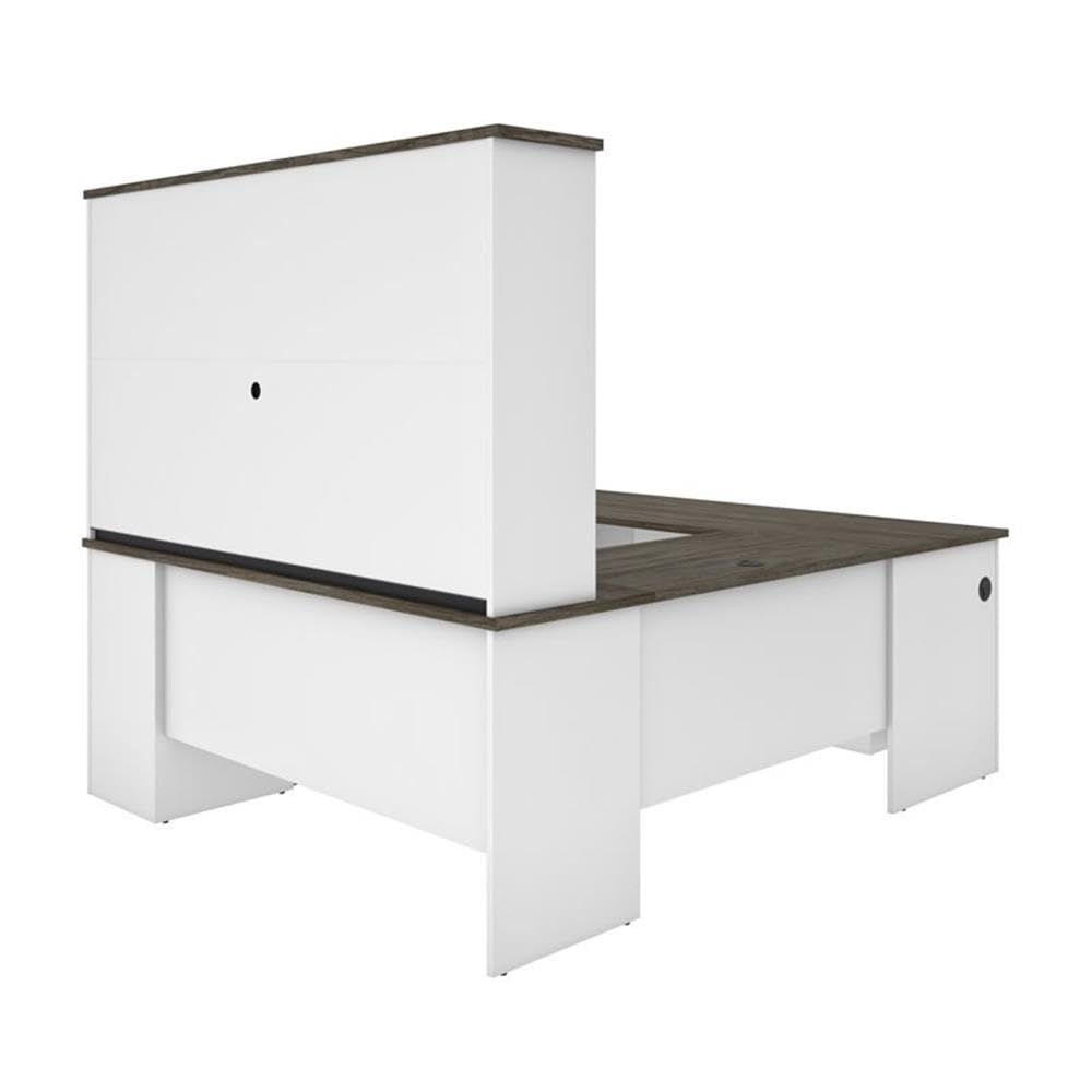 Atlin Designs Transitional Wood U Shaped Computer Desk with Hutch in Gray/White Atlin Designs