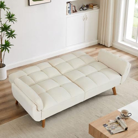 Betoko Convertible Futon Sofa Bed Sleeper Twin Size, Modern Reclining Linen Split Back Sofa Couch with Pillow Top Arm for Compact Living Room,Apartment (Beige) Betoko