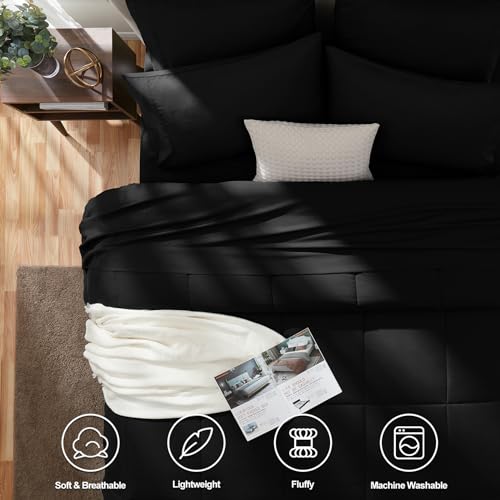 CozyLux Twin Comforter Set with Sheets Black, 5 Pieces Bed in a Bag, Black Comforter Twin Size, All Season Bedding Set with Stitch Quilted Comforter, Flat Sheet, Fitted Sheet, Pillowcases CozyLux