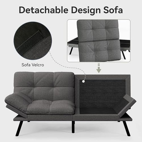 AMICLIBER Convertible Futon Sofa Bed,71" Memory Foam Futon Couch,Detachable Cushion,Adjustable Backrest & Armrest,Linen Modern Loveseat Sleeper Recliner for Living Room,Office,Apartment,Mist Grey AMICLIBER