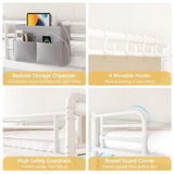 Twin Size Loft Bed with LED Lights and Charging Station, Industrial Heavy Duty Metal Loft Bed Frame with Ladder and Guardrail for Kids Adults, Small Space Saving Design for Bedroom Dorm, White Jocoevol