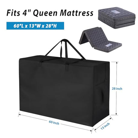 Jungda 4" Queen Folding Mattress Storage Bags,Trifold Memory Foam Mattress Case,Portable Carrying Bag for 4" Queen Size Tri Fold Mattresses (Mattresses NOT Included)-60" L x 27" W x 13" H Jungda