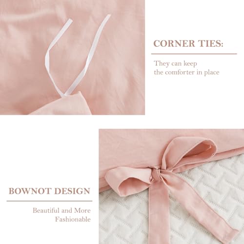 annadaif Pink Duvet Cover Full (79x90 Inch), 3 Pieces (2 Pillowcases, 1 Duvet Cover) Ultra Soft Bowknot Duvet Cover Set, Easy Care Bedding Set for Men, Women (NO Comforter) annadaif