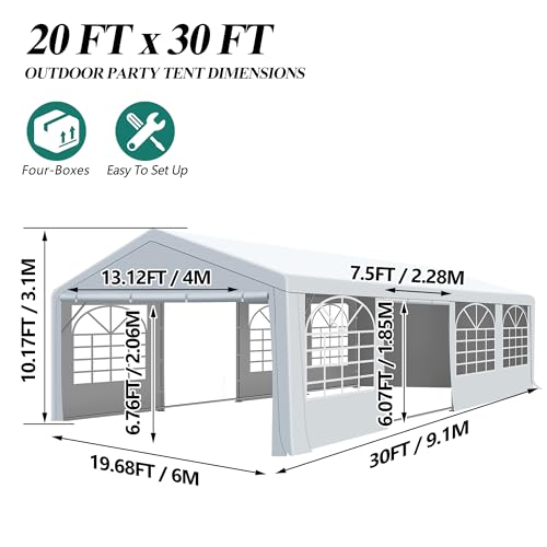 GARTOO 20' x 30' Canopy Party Tent & Carport - Heavy Duty Outdoor Wedding Gazebo with 4 Sand Bags, Event Shelter Canopy for Outdoor Event, Wedding, Birthday Party - WoodArtSupply