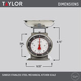 Taylor Mechanical Kitchen Food Scale with Bowl, Weighs Up to 11lbs, Measures in Grams and Ounces, Analog Cooking Scale for Baking, Black and Silver