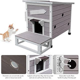 HiCaptain Outdoor Cat House, Weatherproof Feral Cat House with Escape Door, Outside Wooden Single Story Pet House for Cats, Puppies and Small Pet - Grey HiCaptain