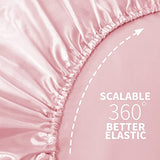 NSGZ Satin Fitted Sheet Twin, Single Silky Fitted Sheet Only Soft Deep Pocket Bottom Bed Sheets, Wrinkle Free & Fade Resistant & Breathable Bottom Sheets- Pink NSGZ