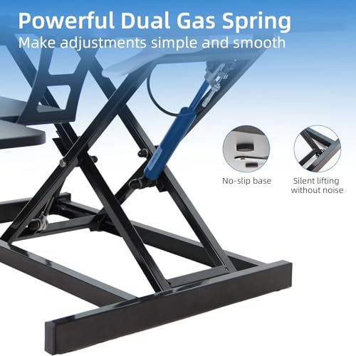 Juyancao Standing Desk Converter, 32" Height Adjustable Sit to Stand Up Workstation, Dual Monitor Desk Riser with Keyboard Tray, Black Desktop Tabletop Riser Laptop for Home Office Juyancao